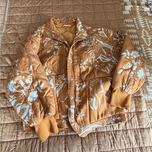 Women's Floral Quilted Puffer Jacket - Rust/White